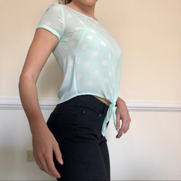 🔥BOGO FREE- polka dot mint green blouse - Picture 4 of 8